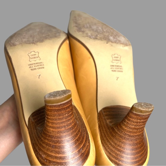 K&S Kennel Schmenger All Leather Pump Heels Mustard Size 7 Made in Germany - Picture 6 of 6
